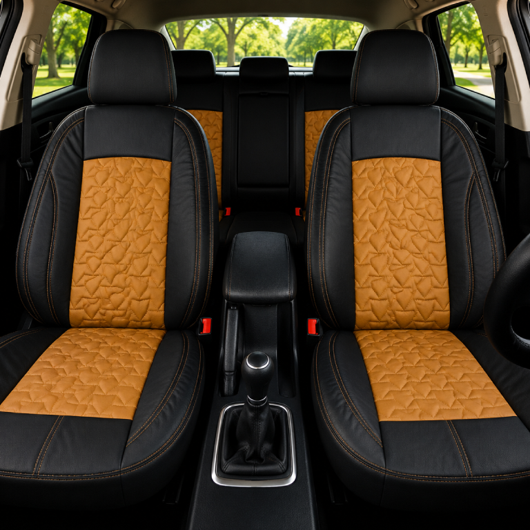طقم فرش سيارة جلد كامل فاخر – أسود × جملي