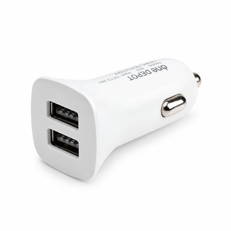 شاحن سيارة One Depot بمنفذين USB بقوة 15 واط – أبيض
