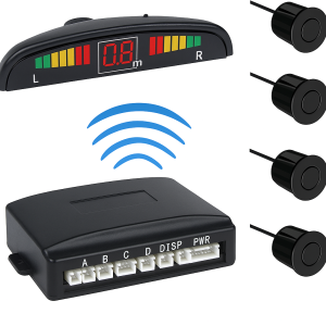 4 حساسات رادار ركنة مع شاشة LED وتنبيه جرس – نظام استشعار وقوف سيارات مقاوم للماء والصدمات - أسود