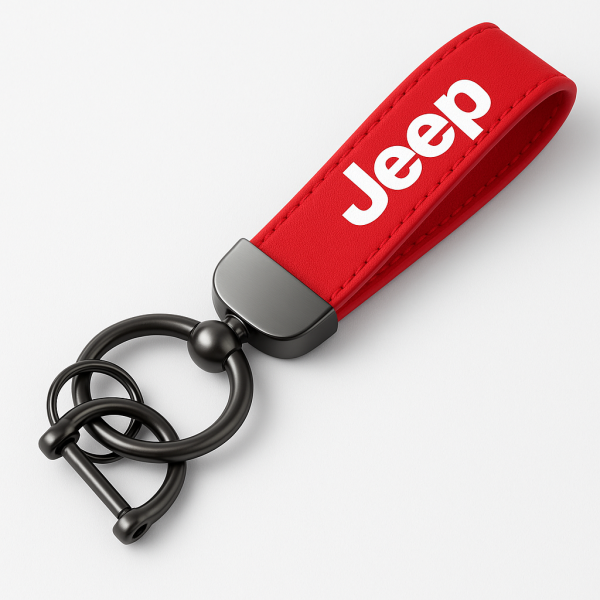 ⁦سلسلة مفاتيح جلد ومعدن مع شعار سيارة جيب Jeep⁩ - الصورة ⁦2⁩