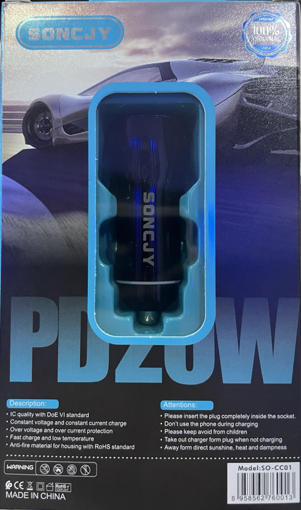 ⁦شاحن سيارة بمنفذين USB (USB-A QC 3.1 + USB-C PD) – 20 واط⁩ - الصورة ⁦3⁩