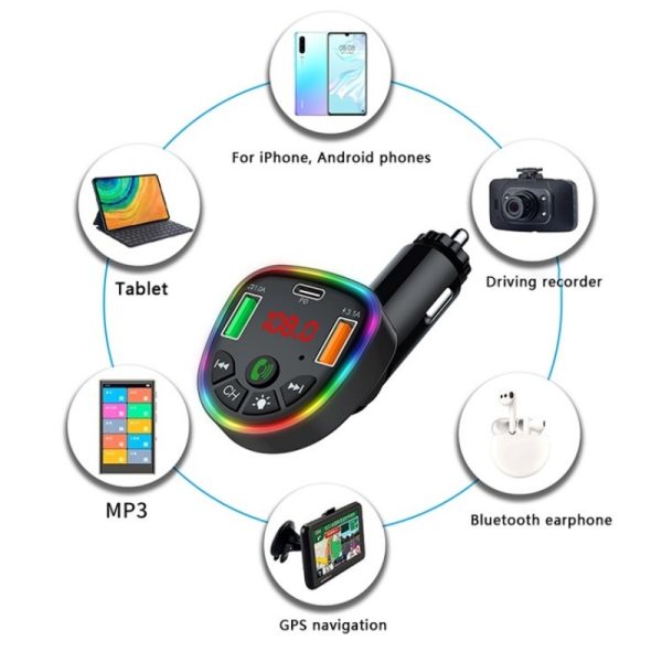 ⁦جهاز P25 مشغل سيارة FM بلوتوث 5.3 مع شاحن USB مزدوج (يشمل Type-C) بقدرة 3.1 أمبير⁩ - الصورة ⁦5⁩