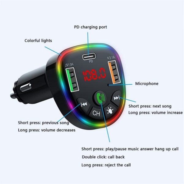 ⁦جهاز P25 مشغل سيارة FM بلوتوث 5.3 مع شاحن USB مزدوج (يشمل Type-C) بقدرة 3.1 أمبير⁩ - الصورة ⁦4⁩