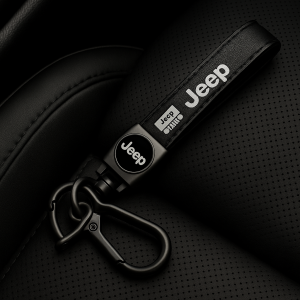 سلسلة مفاتيح جلد ومعدن مع شعار سيارة Jeep