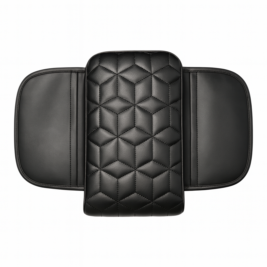 مخدع ذراع سيارة بجيوب جانبية – جلد صناعي أسود – نقشة مكعبات ثلاثية الأبعاد