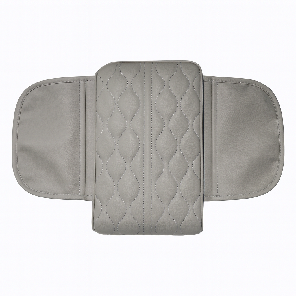 مخدع ذراع سيارة بجيوب جانبية – جلد صناعي رمادي – نقشة تموجات ناعمة