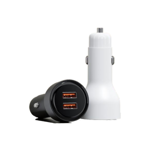 شاحن سيارة بمنفذين USB من X-SCOOT لون ابيض – يدعم الشحن السريع – موديل XC-312