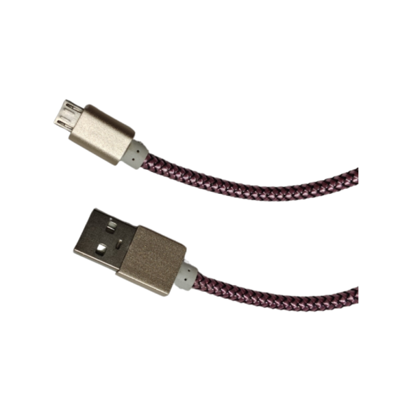 ⁦كابل شحن USB إلى Micro USB مضفر – لون وردي وأسود⁩ - الصورة ⁦2⁩