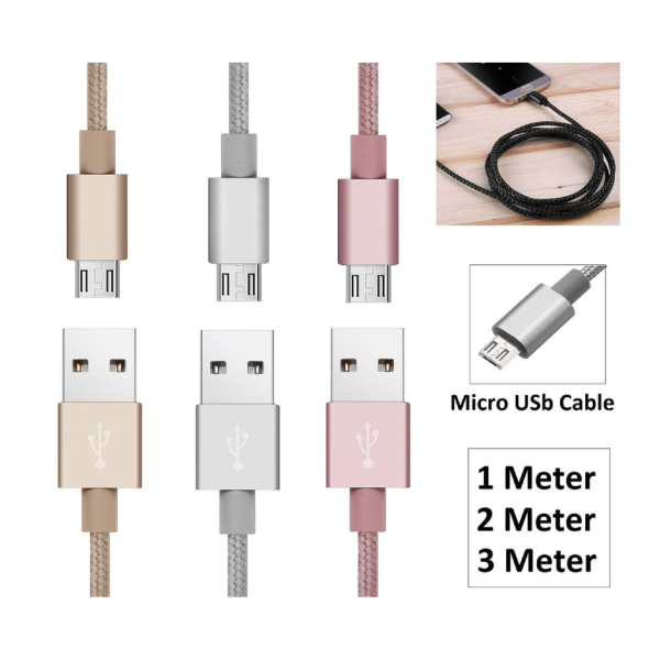 ⁦كابل شحن USB إلى Micro USB مضفر – لون وردي وأسود⁩ - الصورة ⁦3⁩