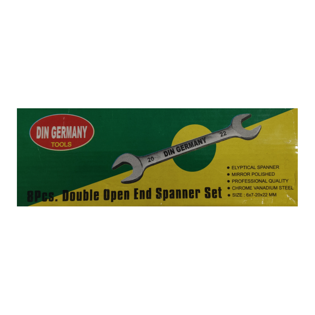 DIN GERMANY طقم مفاتيح مفتوحة مزدوجة – 8 قطع – فولاذ كروم فاندوم - الصورة 3