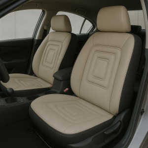 طقم عراقات مقاعد سيارة – قماش مخمل فاخر مبطن – لون بيج بحواف سوداء