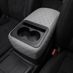 مخدع يد للسيارة رمادي فاخر مع حامل أكواب مزدوج ومنظم أمامي